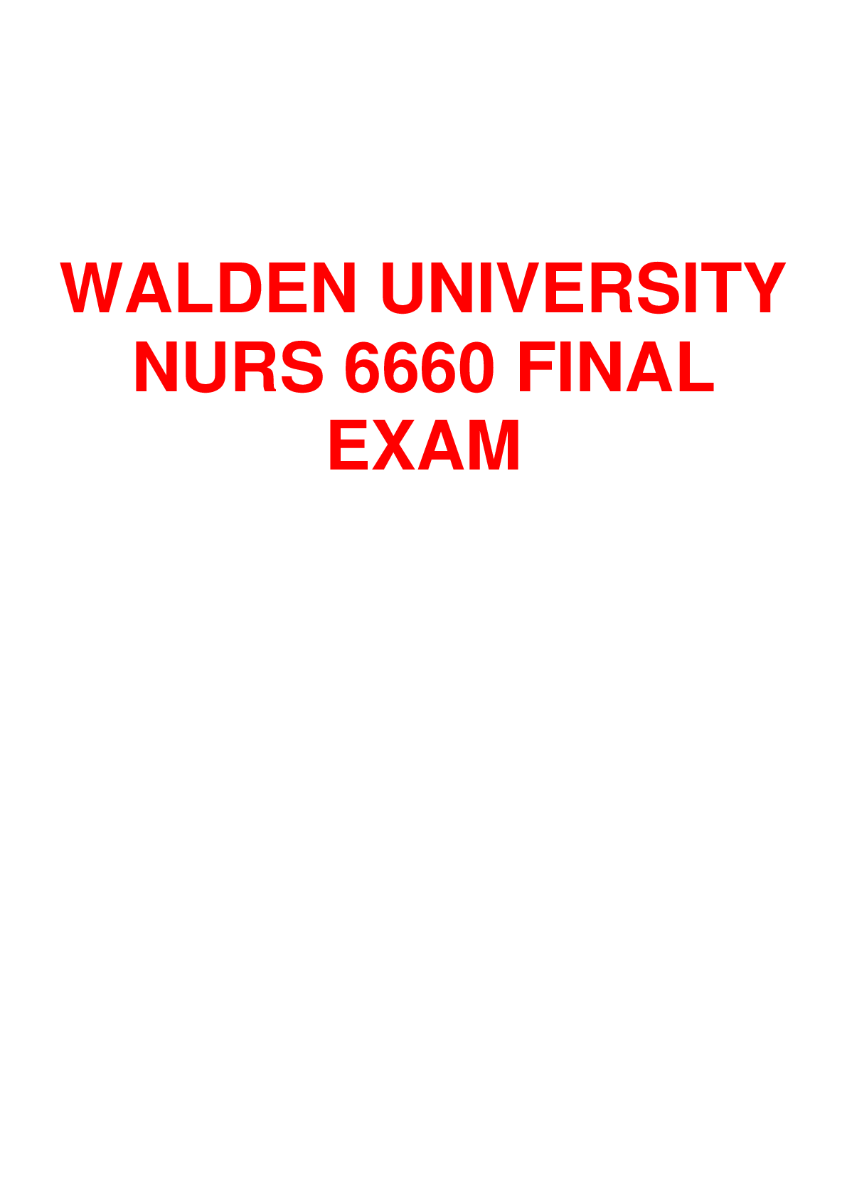 Preview image for WALDEN UNIVERSITY NURS 6660 PSYCHIATRIC MENTAL HEALTH NURSE PRACTITIONER ROLE CHILD AND ADOLESCENCE FINAL EXAM QUESTIONS AND ANSWER